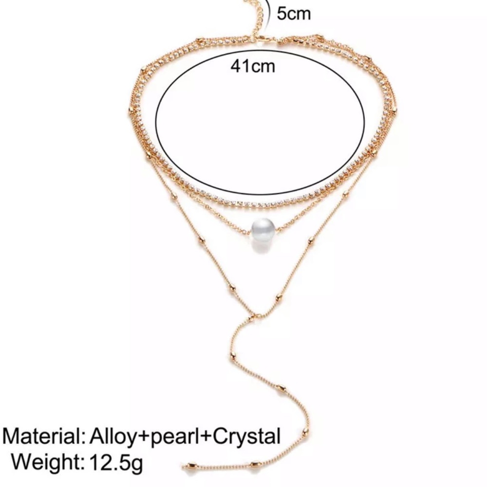 {NINA} dainty gold pearl lariat long necklace - Picture 3 of 4